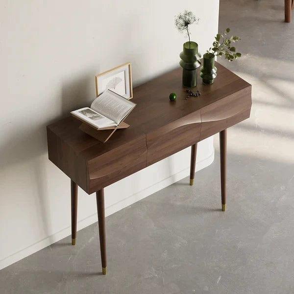 Mitsuki Century Walnut Console Table with 3 Drawers Solid Wood Entryway Table with Storage - Ouch Cart