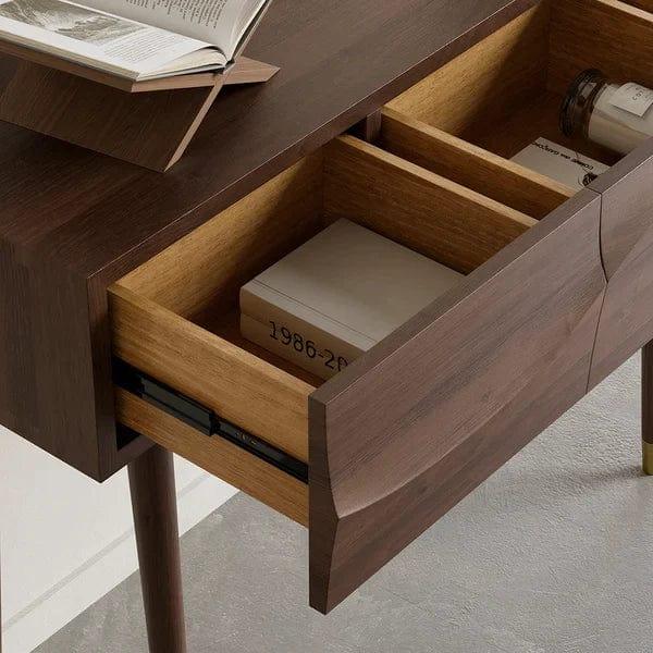 Mitsuki Century Walnut Console Table with 3 Drawers Solid Wood Entryway Table with Storage - Ouch Cart