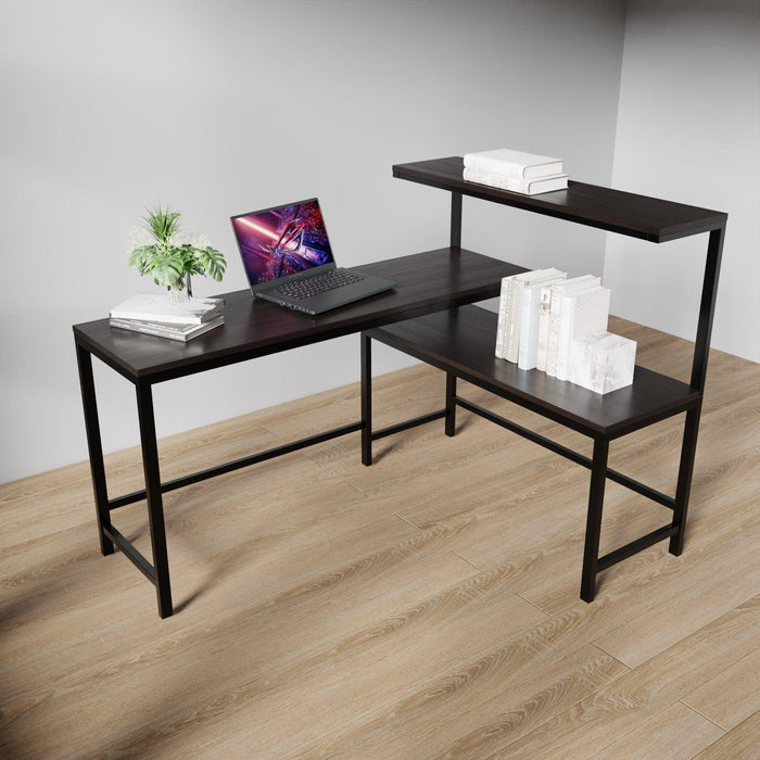 Mitsuko L Shaped Study Table with storage Design in Brown Color - Ouch Cart