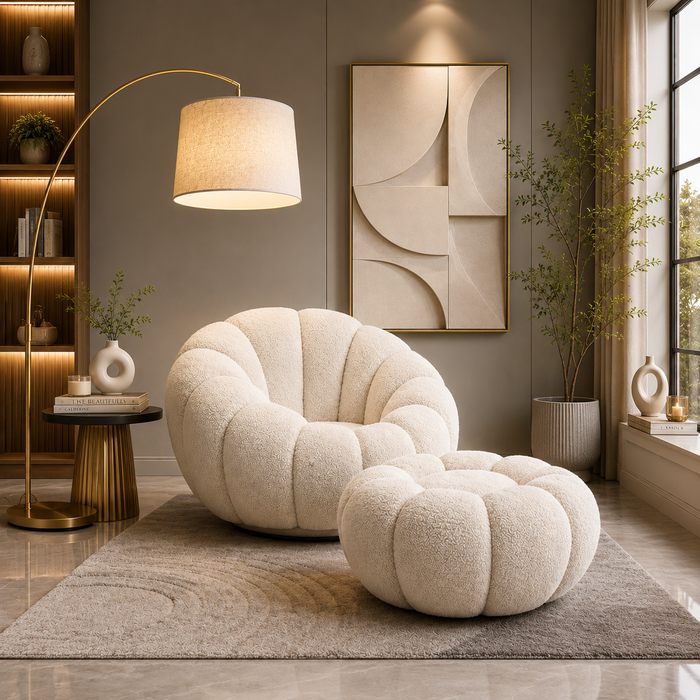 Modern 360° Rotating Lounge Chair with Footstool | Premium Upholstered Accent Chair Ouch Cart