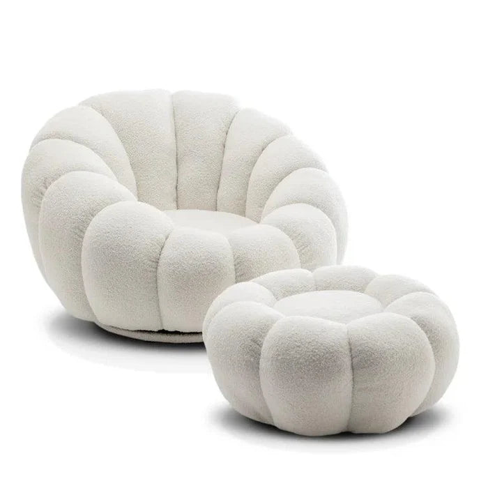 Perse Upholstered Swivel Accent Chair with Footstool - Ouch Cart
