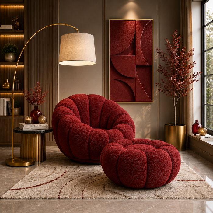 Modern 360° Rotating Lounge Chair with Footstool | Premium Upholstered Accent Chair Ouch Cart