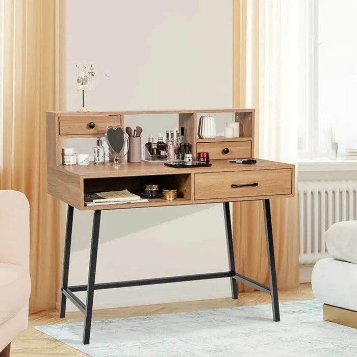 Modern Elegance: Metal Base Dressing Desk with Sleek Storage Ouch Cart
