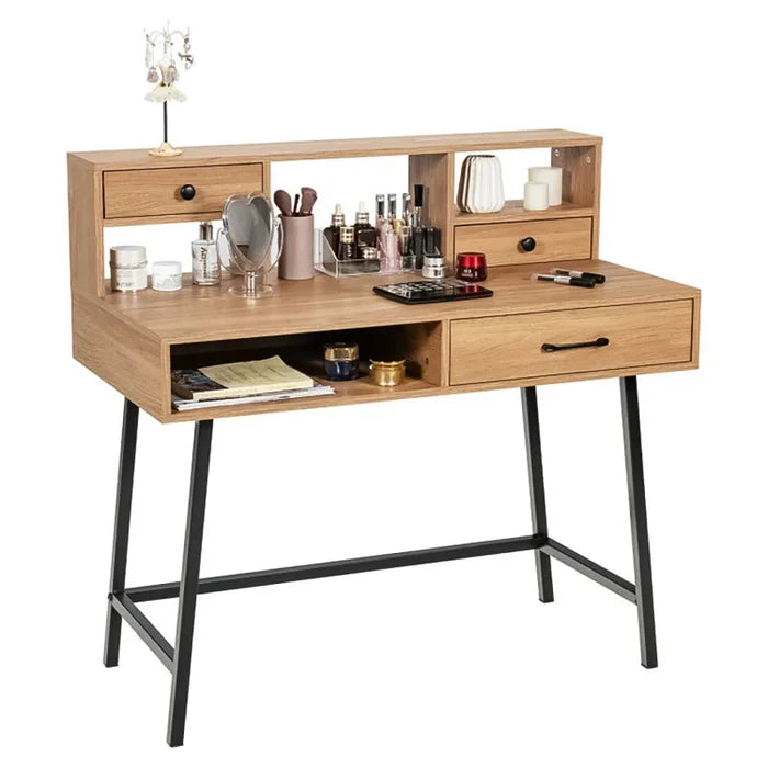 Modern Elegance: Metal Base Dressing Desk with Sleek Storage Ouch Cart