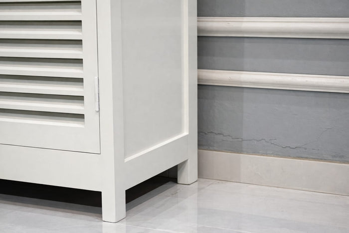 Modern White Wooden Storage Cabinet with Louvered Doors | Compact Console & Utility Unit OUCH CART