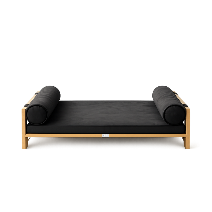 Modern Wooden Dog Bed with Plush Cushion & Bolster Pillows OUCH CART