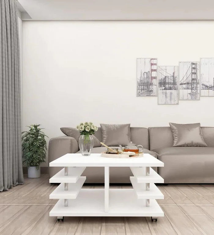 Movable Coffee Table in Frosty White Finish - Ouch Cart