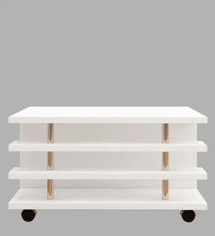 Movable Coffee Table in Frosty White Finish - Ouch Cart