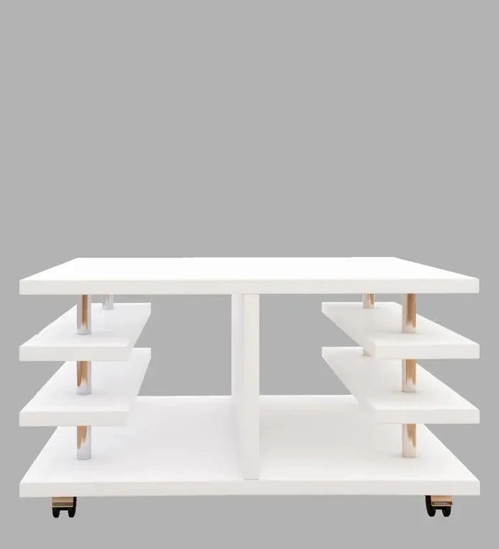 Movable Coffee Table in Frosty White Finish - Ouch Cart