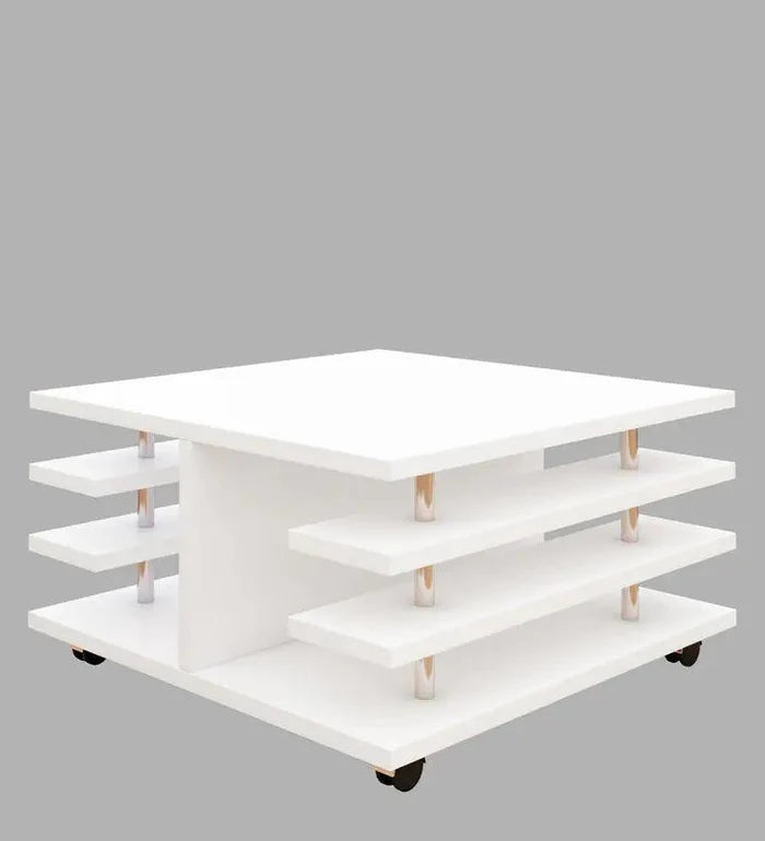 Movable Coffee Table in Frosty White Finish - Ouch Cart