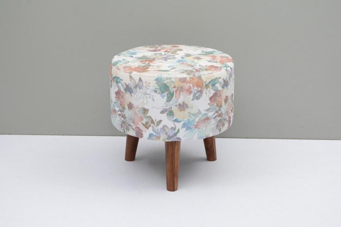 Mozart Mango Wood Foot Stool In Cotton Multicolour - Ouch Cart