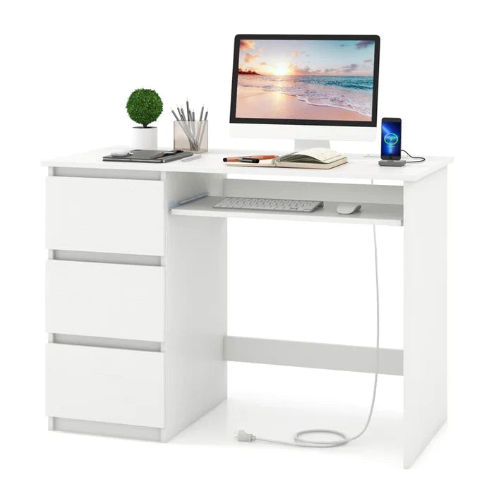 Multifunctional Desk with Charging Station, Keyboard Tray & 3 Drawers | Modern Computer Workstation