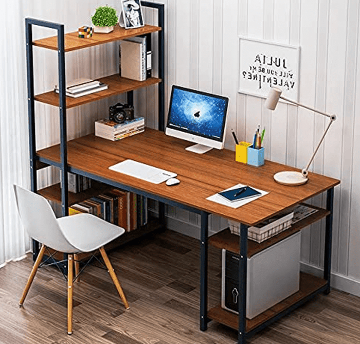 Myles Computer Desk with Six Storage Shelves - Ouch Cart