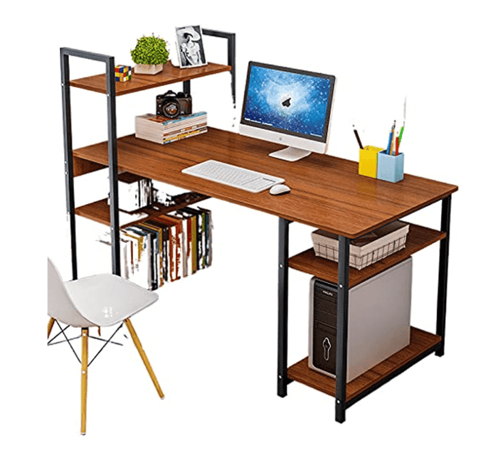 Myles Computer Desk with Six Storage Shelves - Ouch Cart