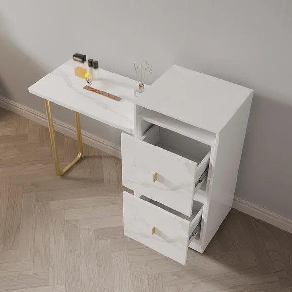 Nanami Folding Desk White Extendable Writing Desk with Cabinet & Chair - Ouch Cart