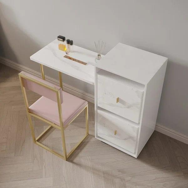 Nanami Folding Desk White Extendable Writing Desk with Cabinet & Chair - Ouch Cart