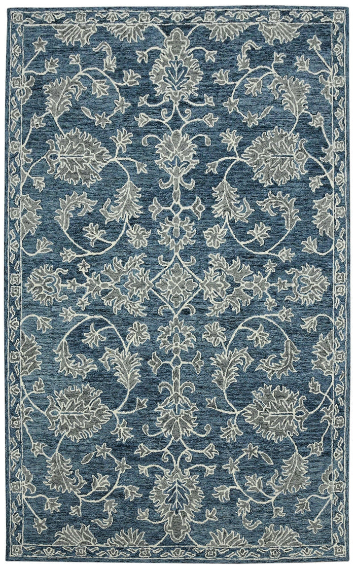 Navy Wool Romania 5x8 Feet Hand-Tufted Carpet - Rug - Ouch Cart