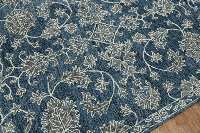 Navy Wool Romania 5x8 Feet Hand-Tufted Carpet - Rug - Ouch Cart