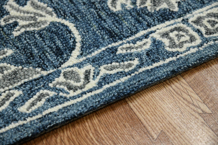 Navy Wool Romania 5x8 Feet Hand-Tufted Carpet - Rug - Ouch Cart