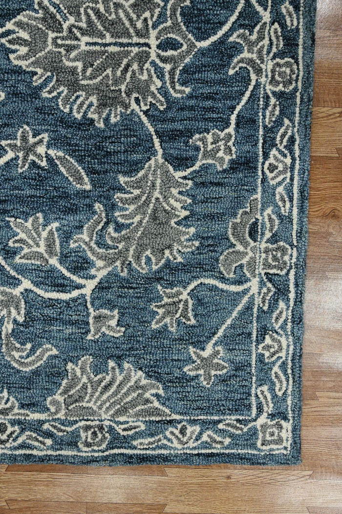 Navy Wool Romania 5x8 Feet Hand-Tufted Carpet - Rug - Ouch Cart