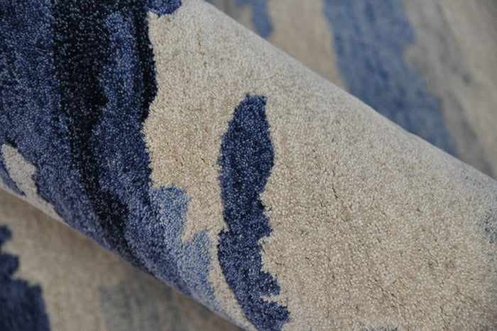 Navy Wool & Viscose Abstract 5x8 Feet Hand-Tufted Carpet - Rug - Ouch Cart