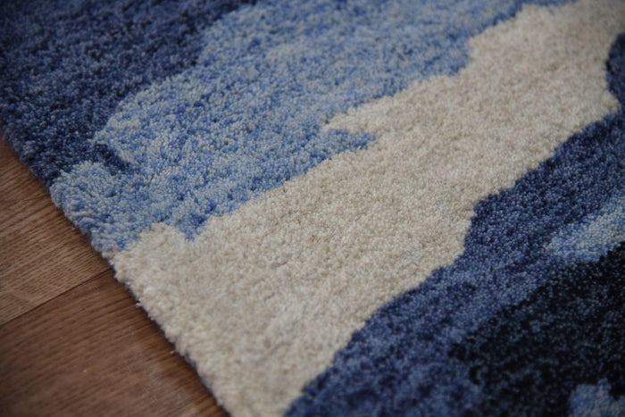 Navy Wool & Viscose Abstract 5x8 Feet Hand-Tufted Carpet - Rug - Ouch Cart