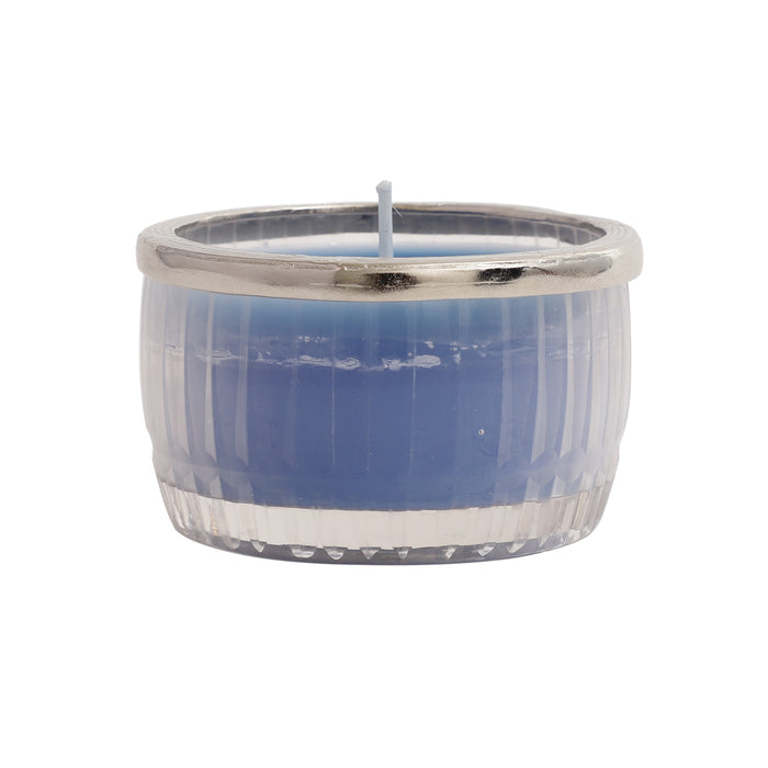 Ocean Breeze Blue Scented Candle Glass Jar With Silver Ring - OUCHCART