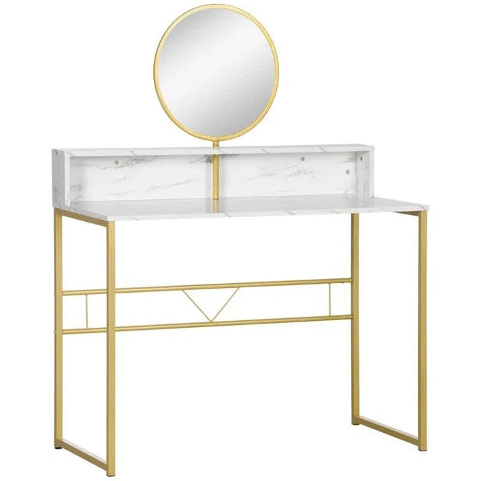 ODK Vanity Desk with Drawers, Makeup Dressing Table with Storage, Home Office Desks for Bedroom, Modern Writing Desk for Spaces, White and Gold Leg (White) - Ouch Cart