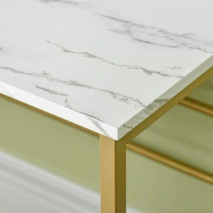 ODK Vanity Desk with Drawers, Makeup Dressing Table with Storage, Home Office Desks for Bedroom, Modern Writing Desk for Spaces, White and Gold Leg (White) - Ouch Cart