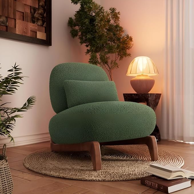 Ouch Cart Modern Green Upholstered Lounge Chair with Wooden Legs | Cozy Accent Chair OUCH CART