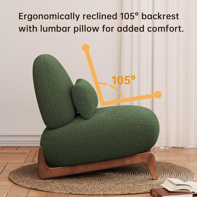 Ouch Cart Modern Green Upholstered Lounge Chair with Wooden Legs | Cozy Accent Chair OUCH CART