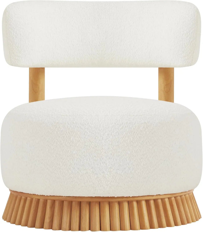 Ouch Cart Modern Upholstered Accent Chair | Stylish Round Lounge Chair with Wooden Base