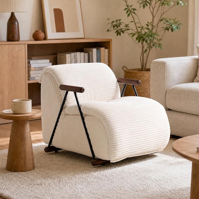 Ouch Cart Modern Upholstered Lounge Chair with Wooden Armrests | Cozy Accent Chair OUCH CART