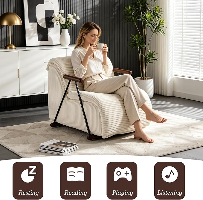 Ouch Cart Modern Upholstered Lounge Chair with Wooden Armrests | Cozy Accent Chair OUCH CART