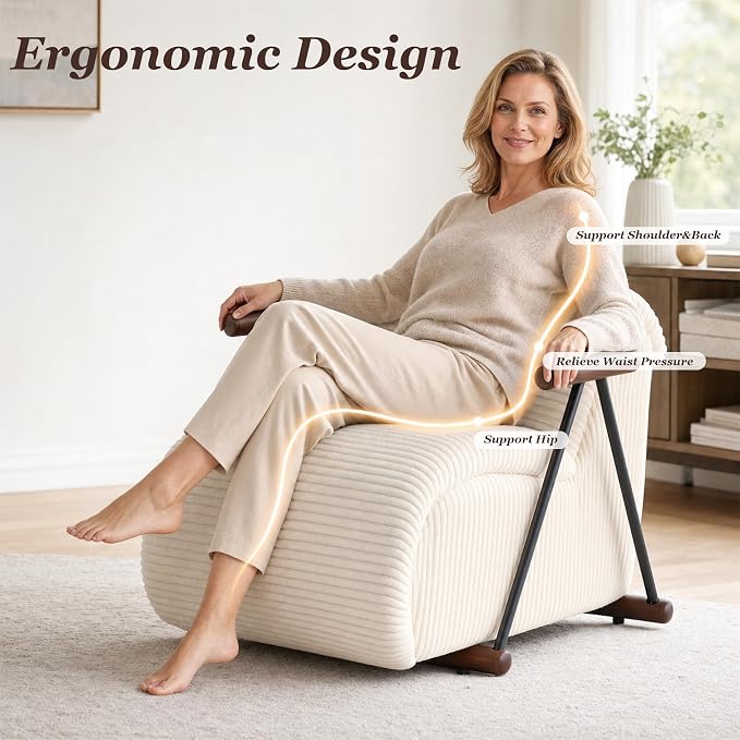 Ouch Cart Modern Upholstered Lounge Chair with Wooden Armrests | Cozy Accent Chair OUCH CART