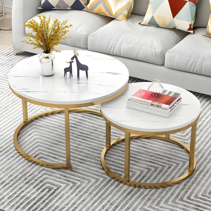 Ouch Cart Round Side Coffee Table Set of 2 with MDF Top & Iron Frame
