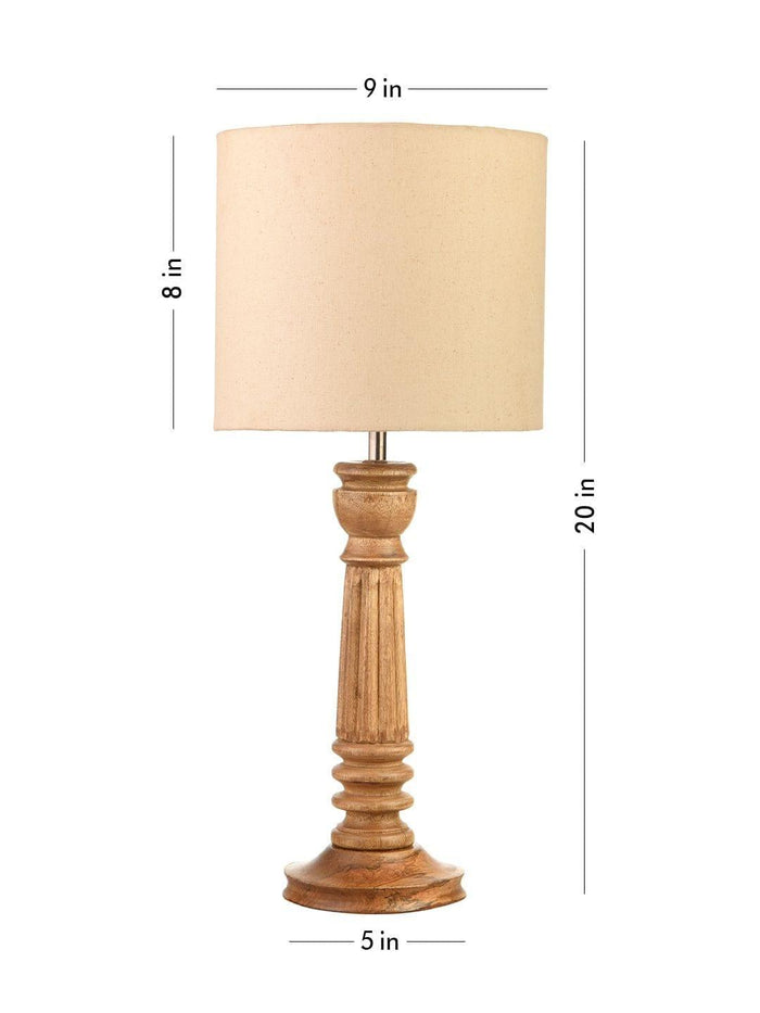 Pillar Brown Lamp with White Cotton Shade - Ouch Cart