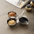 Pomegranate Metal three Leaf Platter in Silver Black M.M.I. OVERSEAS