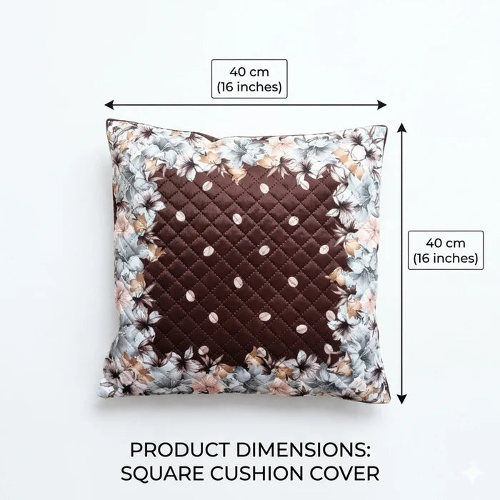 Premium Quilted Holland Velvet Cushion Covers, Coffee Floral, 16 x 16 Inch, Set of 5