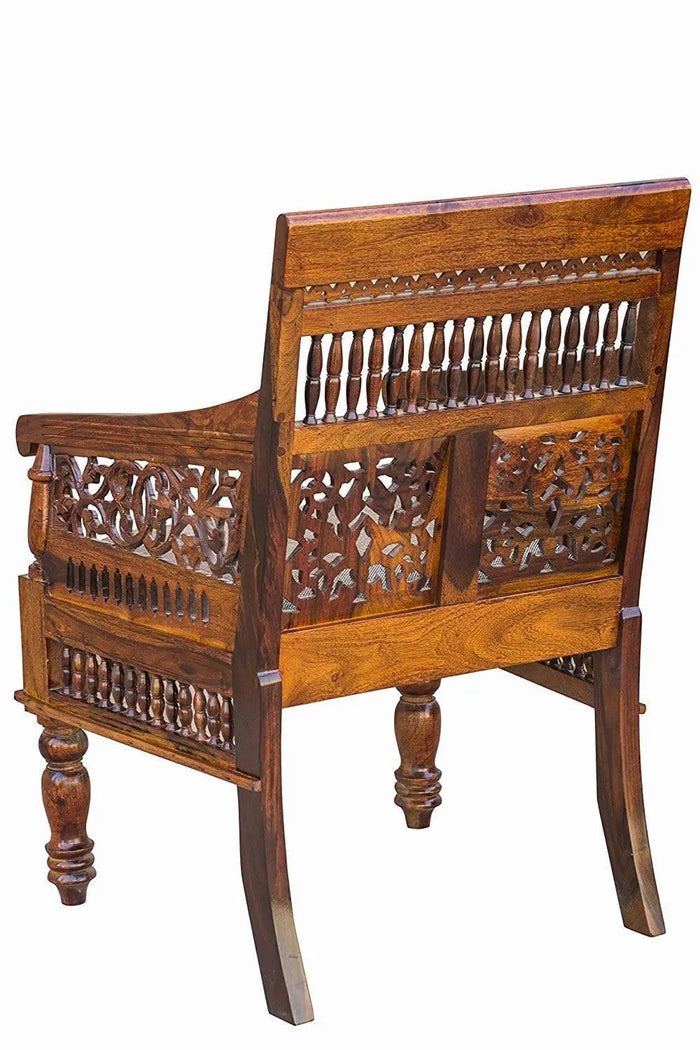 Pure Sheesham Wood Antique Look Seating Chair/Wooden Handmade King of Chair for Living Room - Ouch Cart