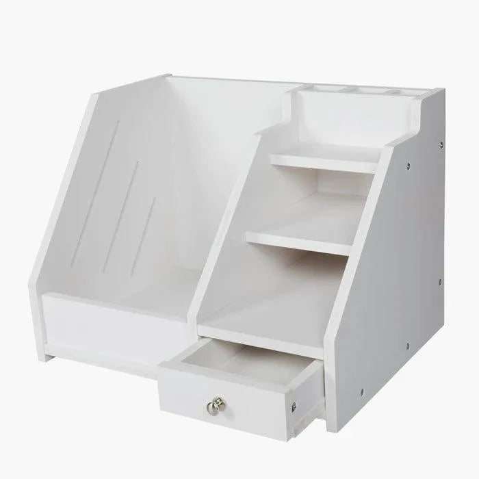 Multi Use Desktop Stationery Organizer Box with Drawer Rack (White) - Ouch Cart