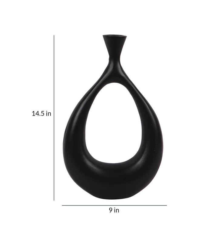 Raw Black Pendo Aluminium Oblong Table Vase In Raw Finish, M.M.I. OVERSEAS