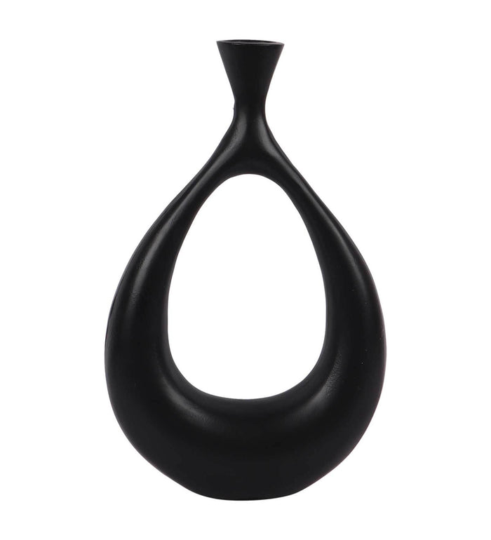 Raw Black Pendo Aluminium Oblong Table Vase In Raw Finish, M.M.I. OVERSEAS