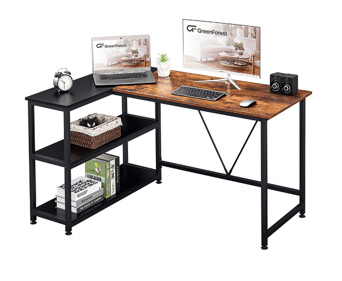 Reversible L-Shape Corner Desk with Storage Shelf - Ouch Cart