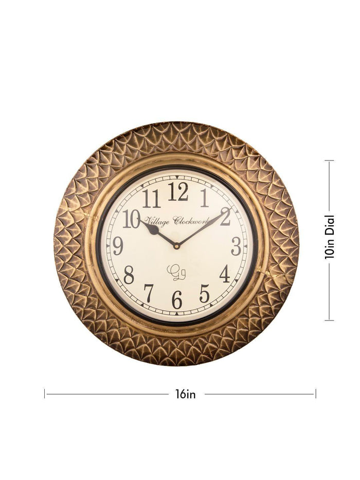 Round Brass Diamond Cut 16 Inches Wall Clock - Ouch Cart