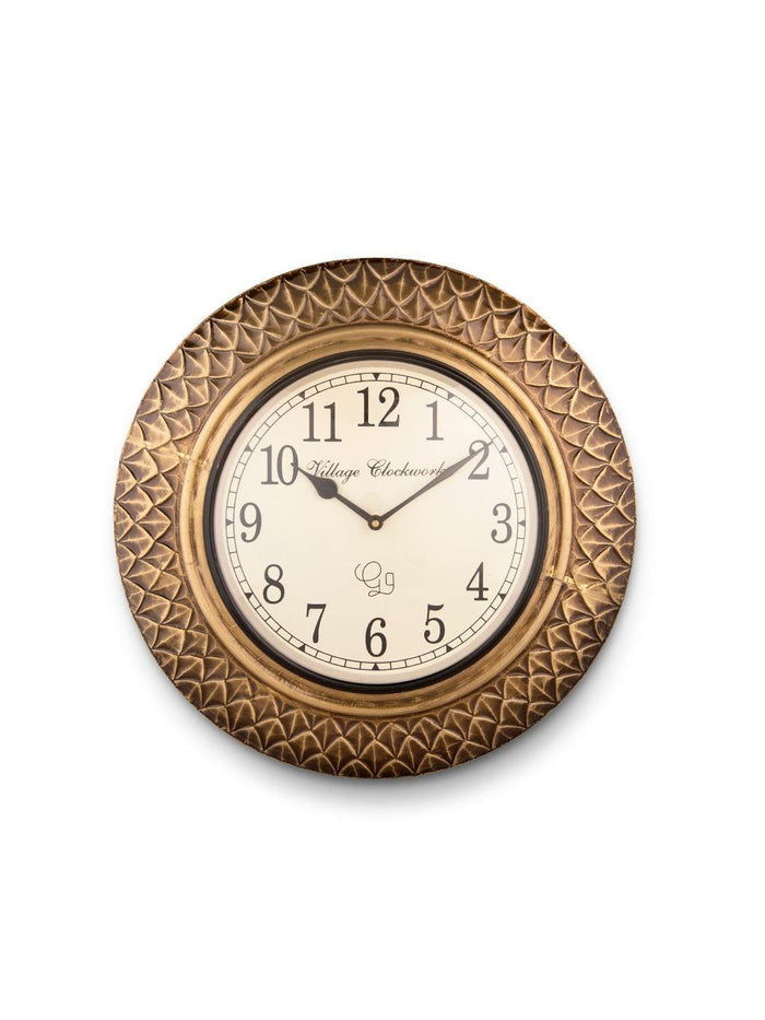 Round Brass Diamond Cut 16 Inches Wall Clock - Ouch Cart