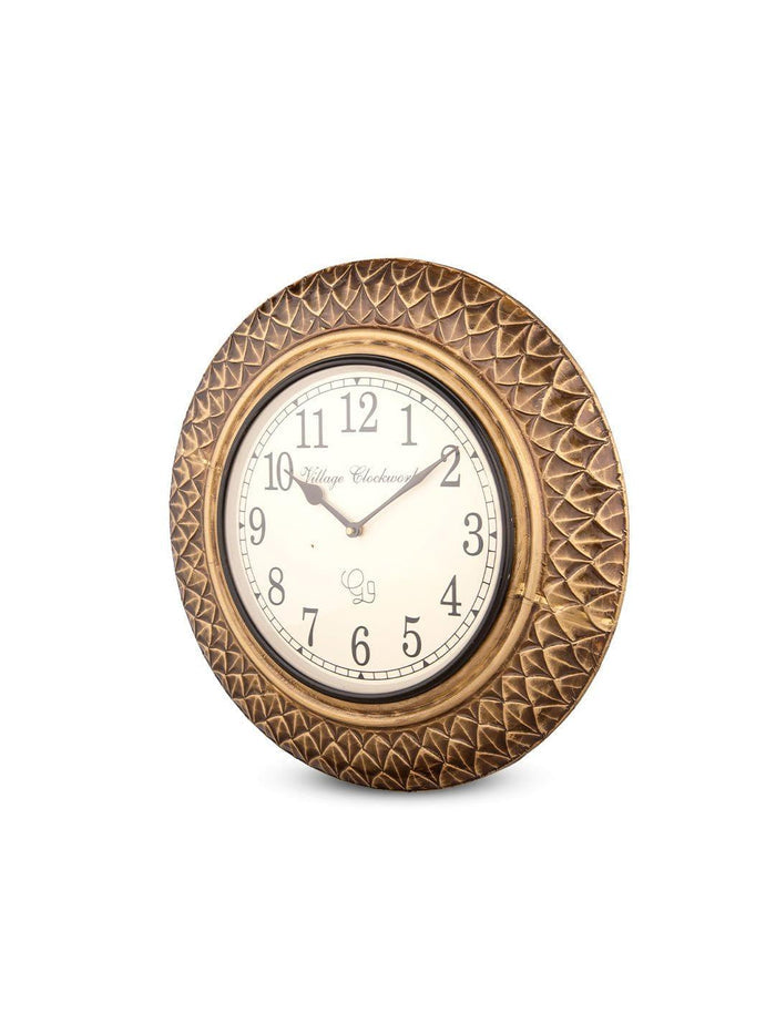 Round Brass Diamond Cut 16 Inches Wall Clock - Ouch Cart