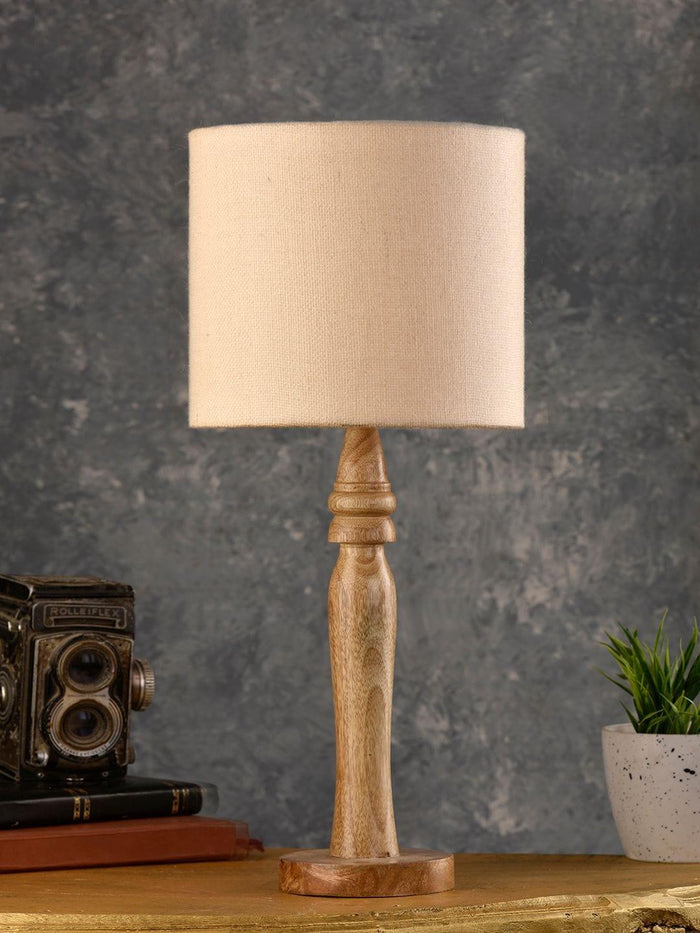 Round Brown Lamp with Taper Off White Cotton Shade - Ouch Cart