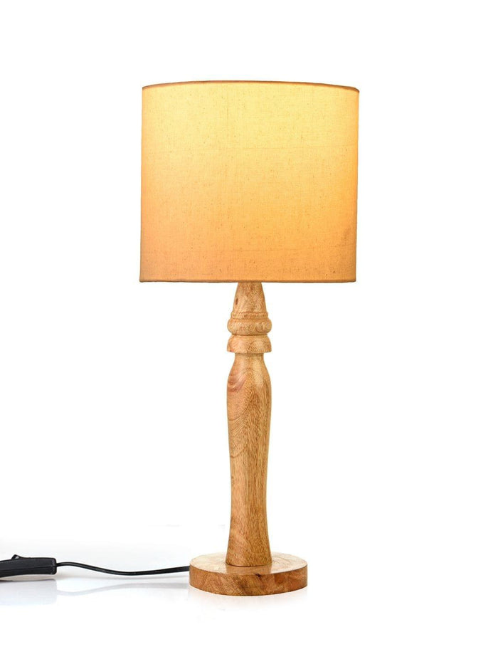 Round Brown Lamp with Taper Off White Cotton Shade - Ouch Cart