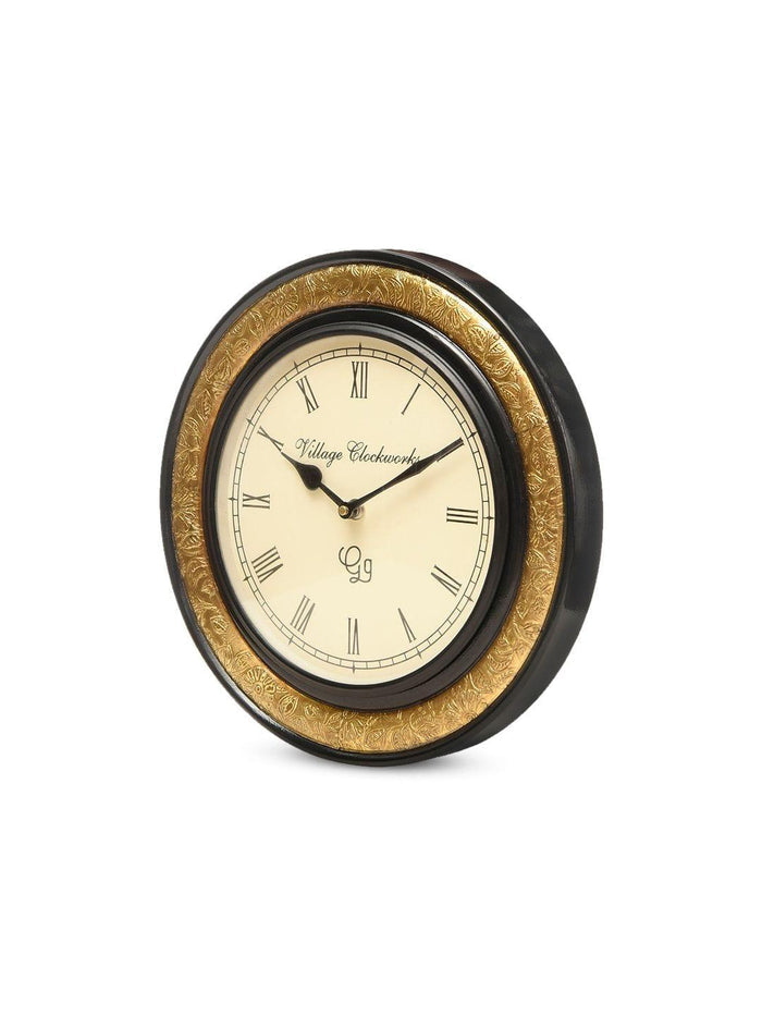 Round Embossed Brass 12 Inches Wall Clock - Ouch Cart